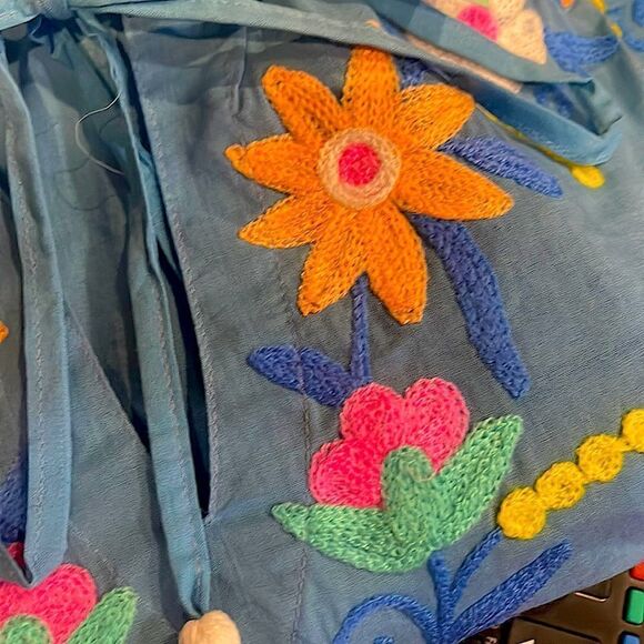 Debbie Katz South Beach Blue Violetta Embroidered Floral Tunic 100% Cotton Sz S - Picture 12 of 13